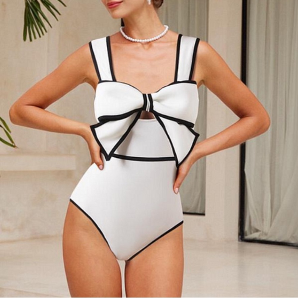 Flaxmaker White and Black One Piece Swimsuit